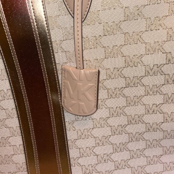 MICHAEL KORS MIRELLA LARGE NORTH SOUTH CENTER STRIPED  LOGO TOTE SATCHEL - Picture 2 of 6